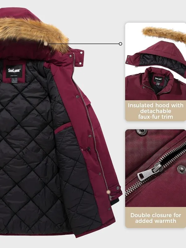 Soularge Women's Plus Size Waterproof Winter Puffer Coat with Faux fur Hood