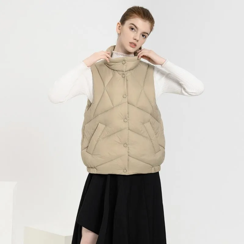 Stand-Up Collar Quilted Button Front Down Jacket