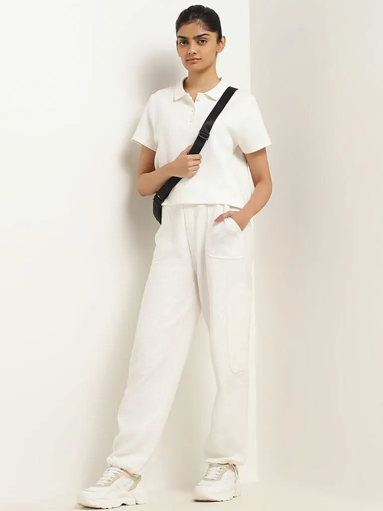 Studiofit White Cotton Straight-Leg Joggers