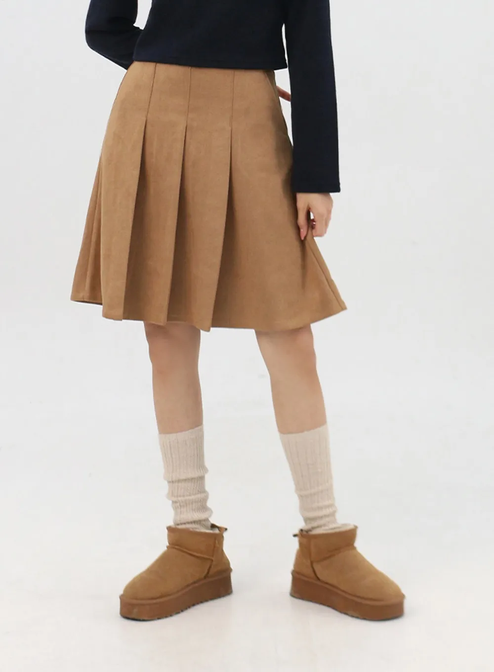 Suede Pleated Midi Skirt IN310