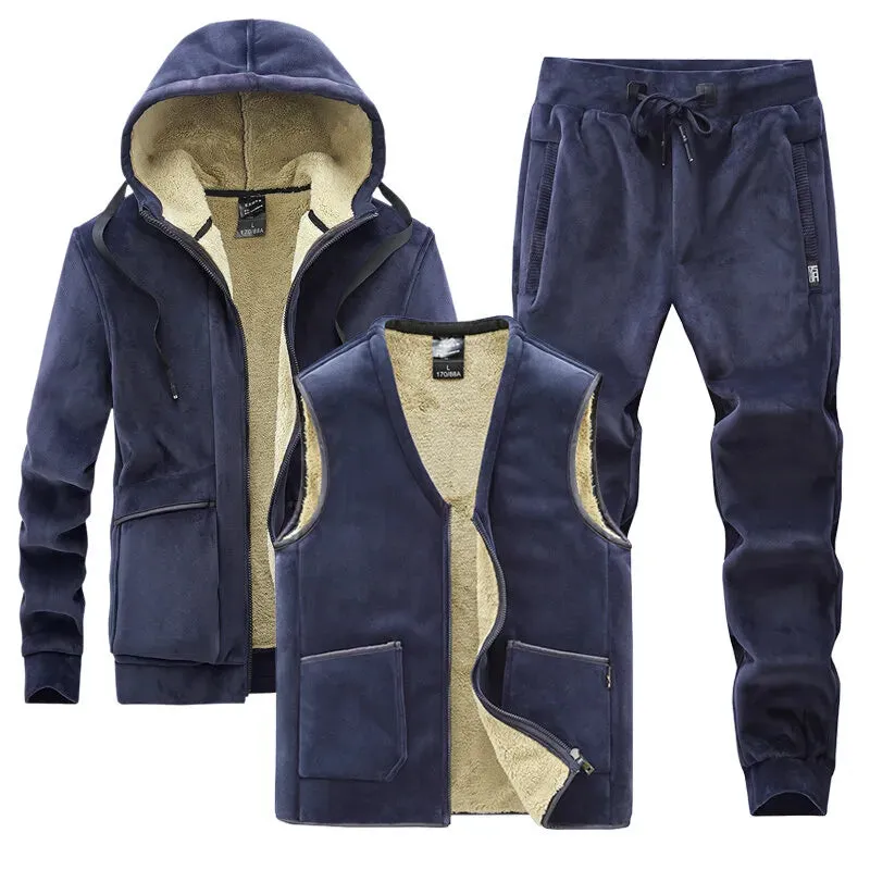 Sweatshirt vest Pants Outerwear Sportswear Suit Men's Fleece Winter Set Fashion Winter Hooded Casual Tracksuit Thick Warm