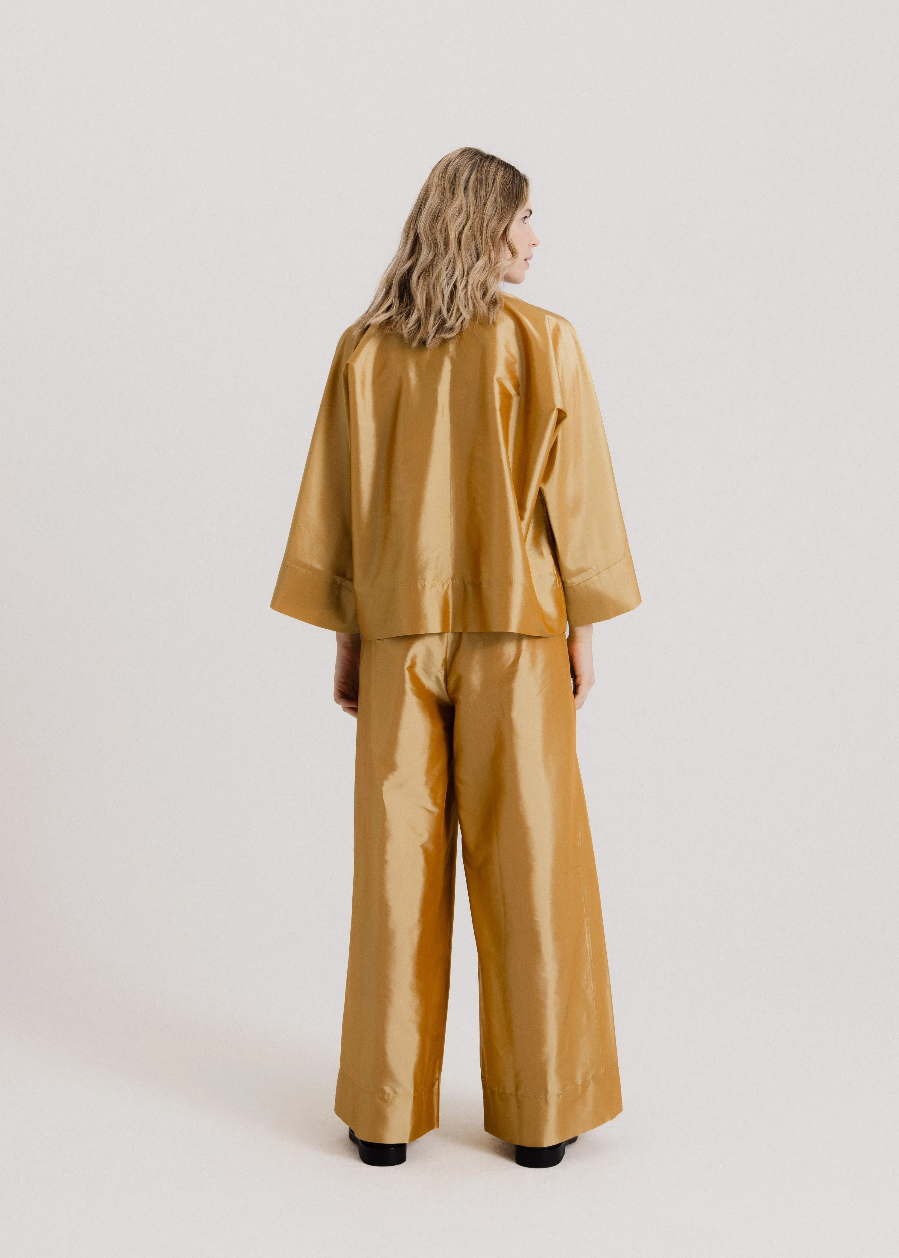 Taffeta Kimono Jacket in Gold