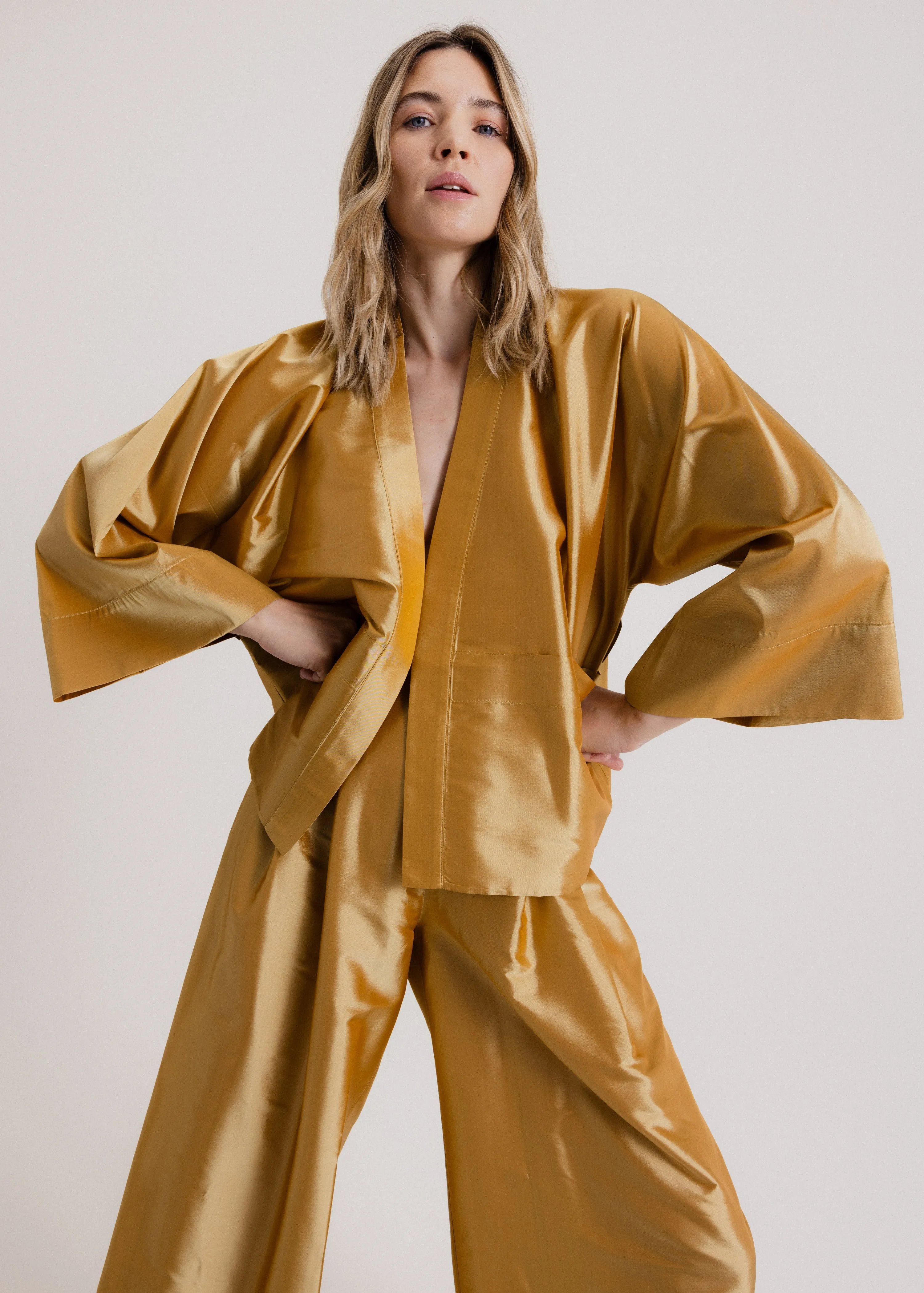 Taffeta Kimono Jacket in Gold