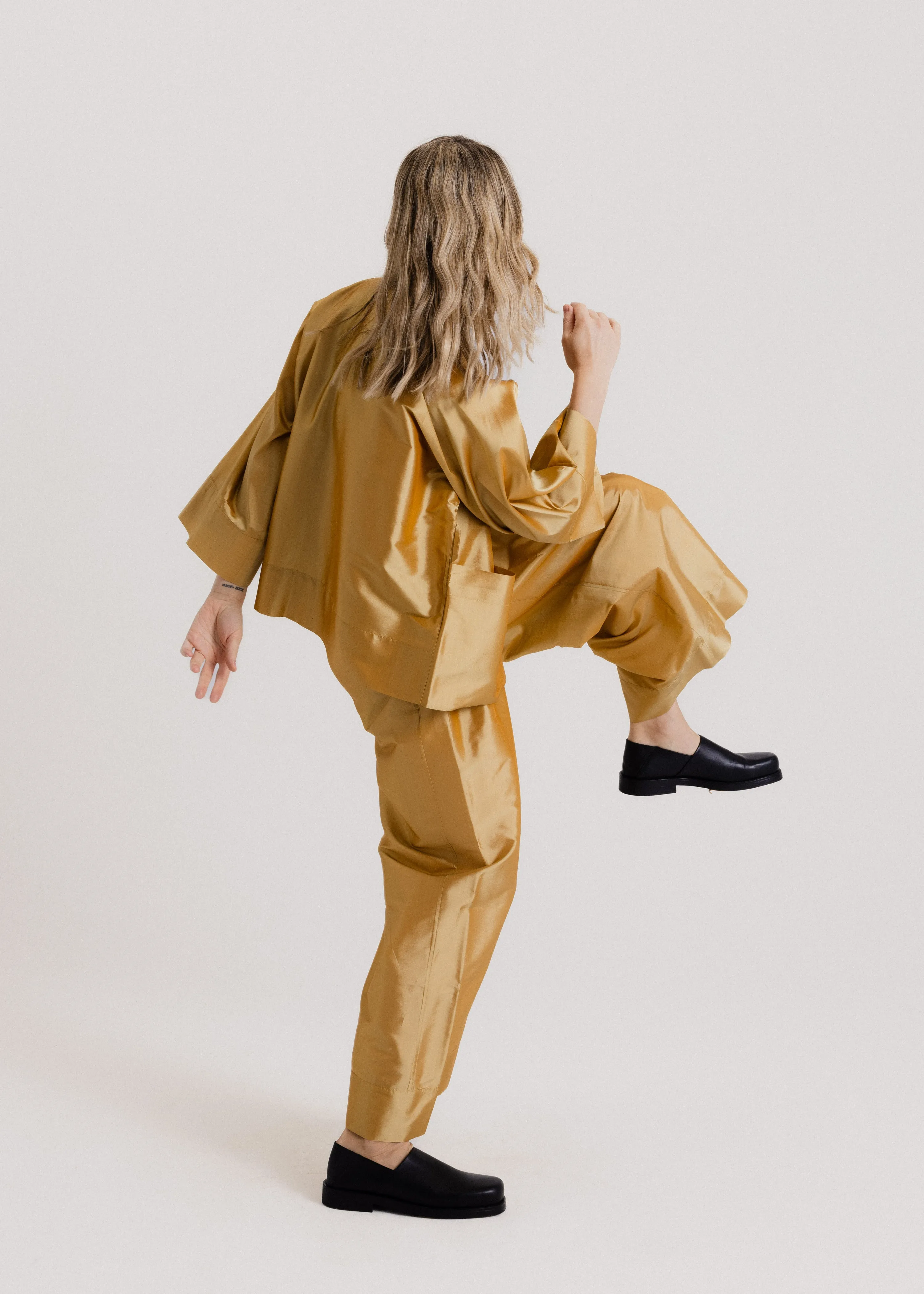 Taffeta Kimono Jacket in Gold