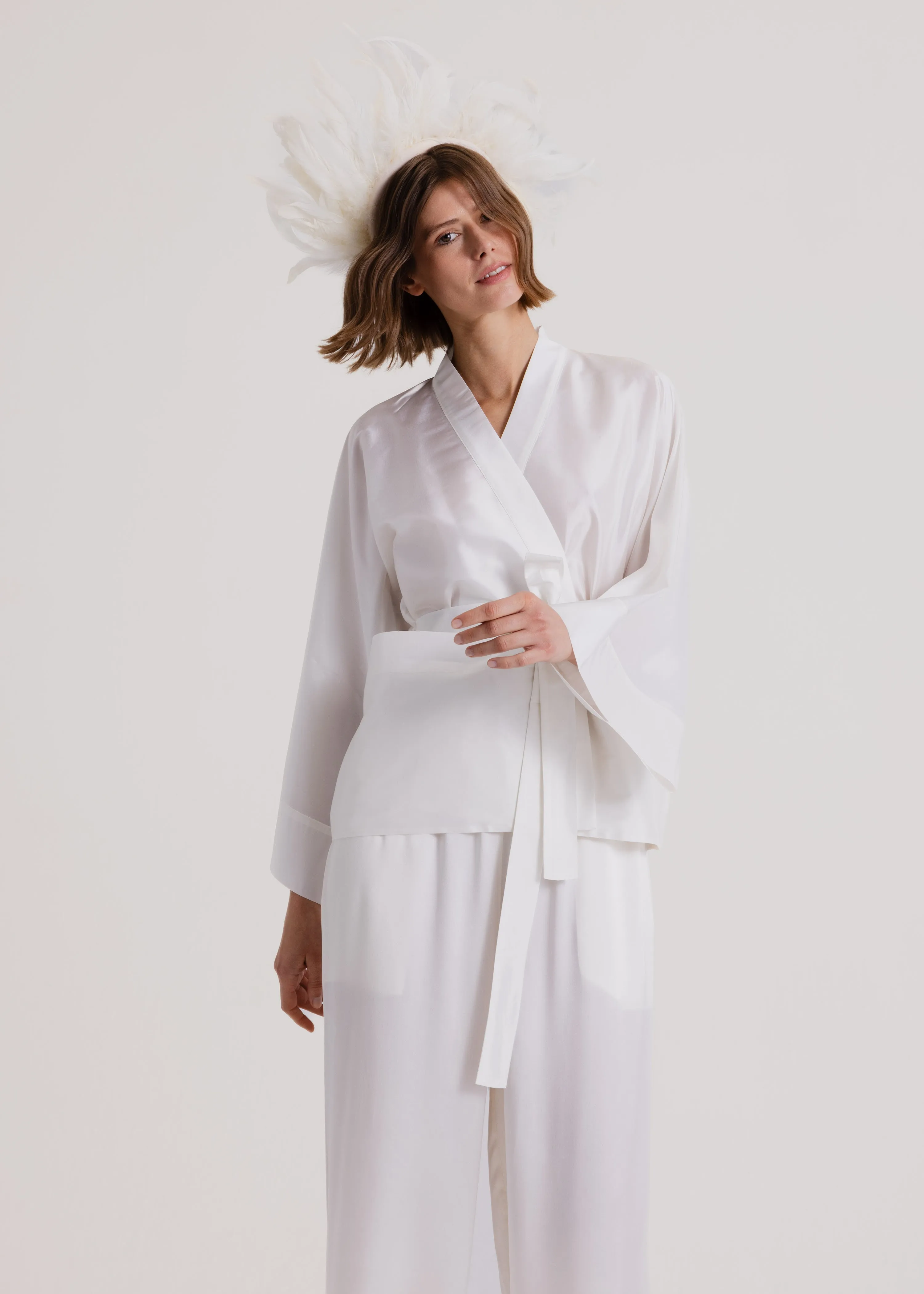 Taffeta Kimono Jacket in Milk White