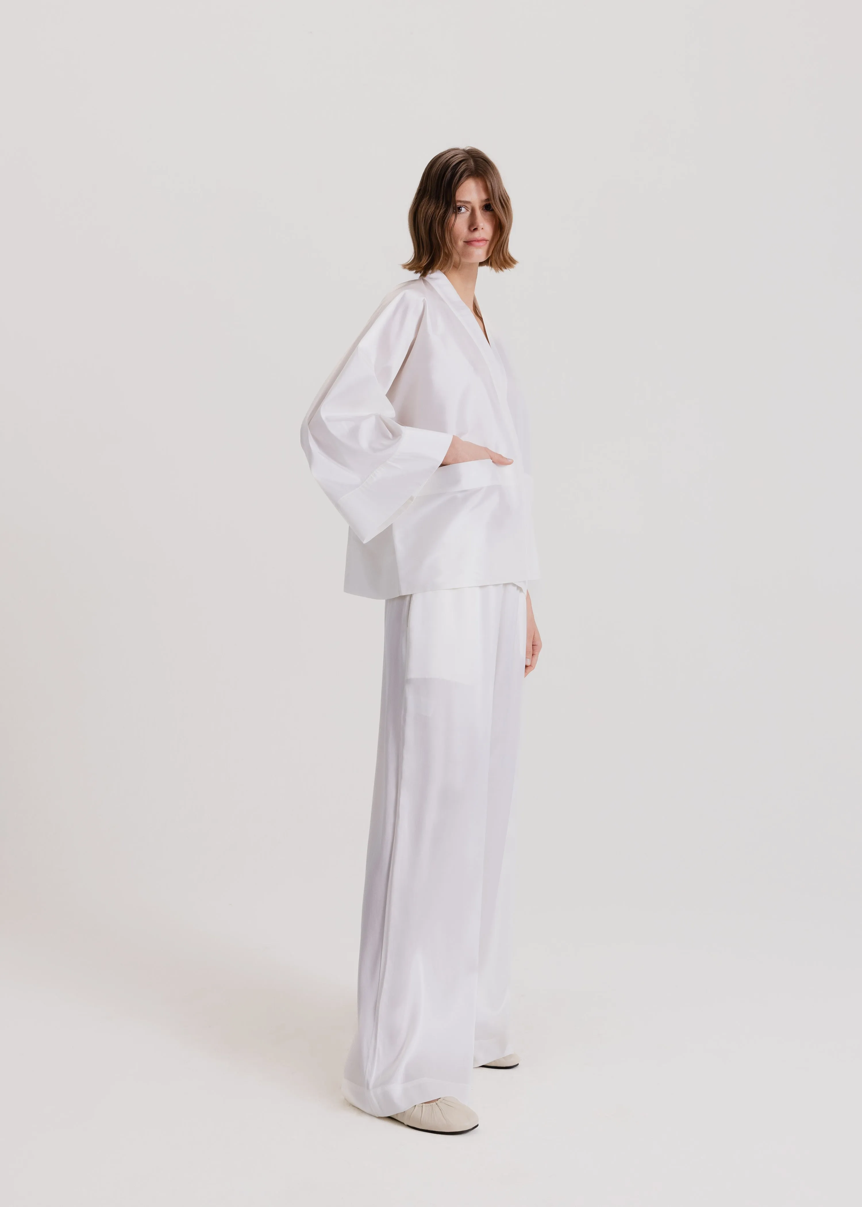 Taffeta Kimono Jacket in Milk White