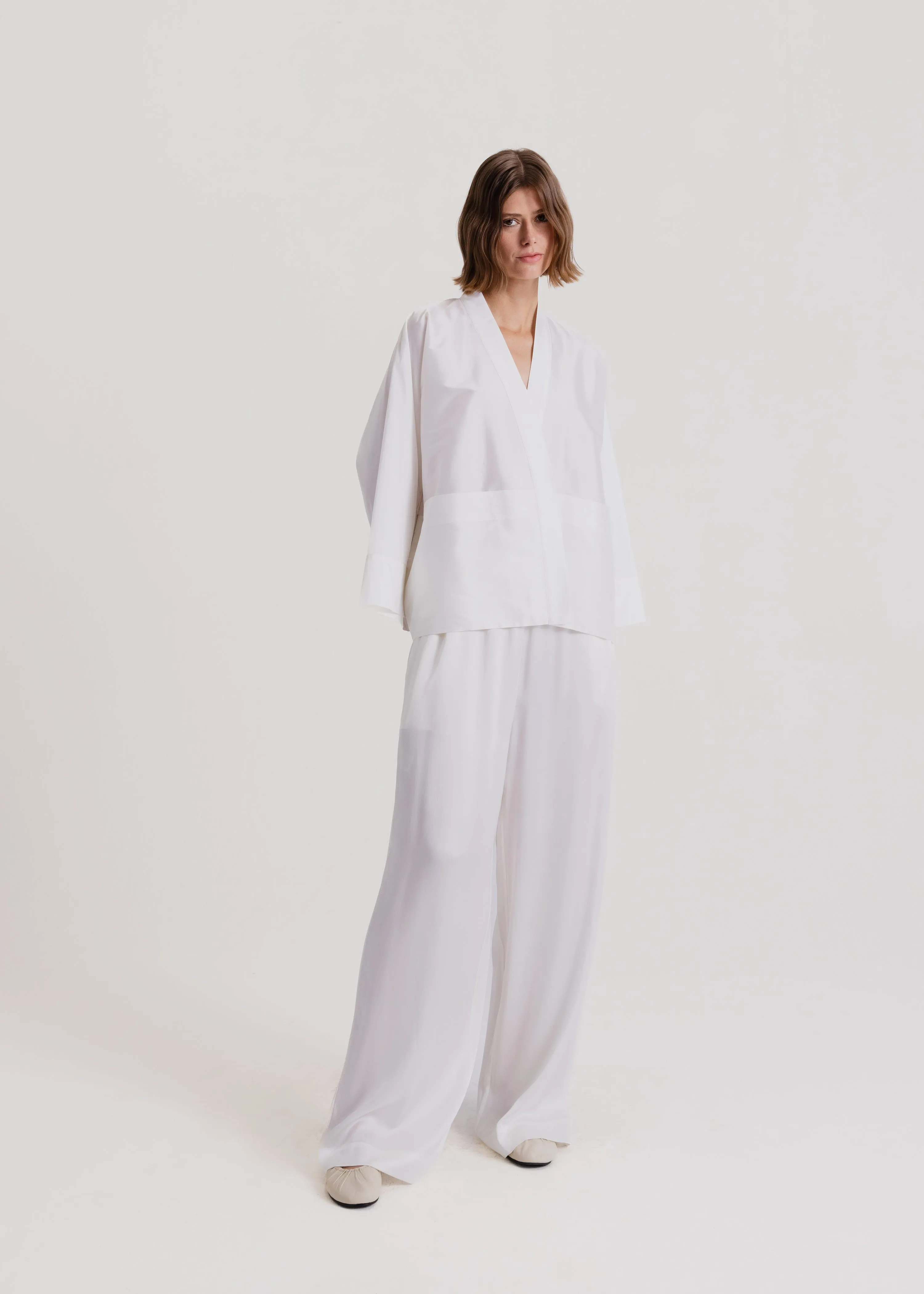 Taffeta Kimono Jacket in Milk White