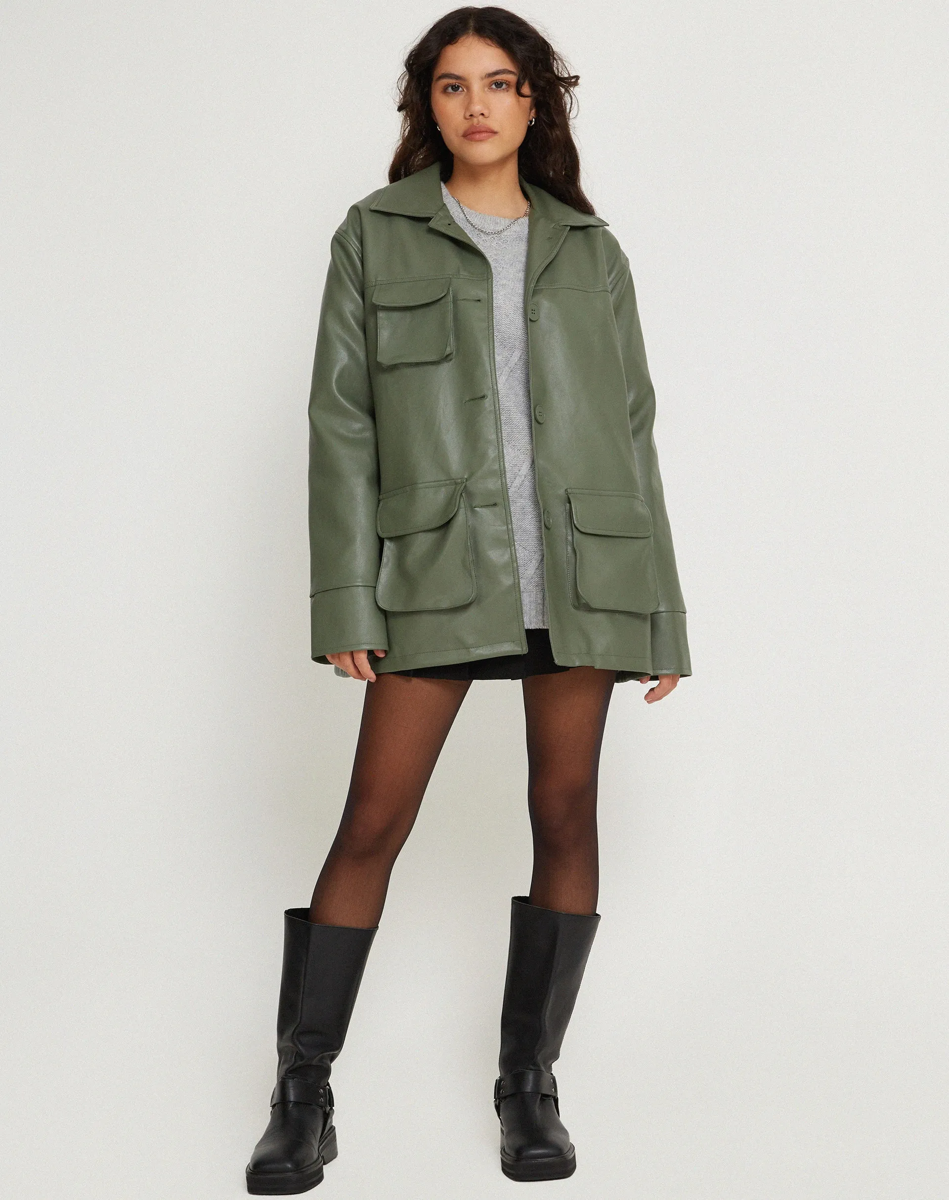 Tavira Jacket in PU Military Green