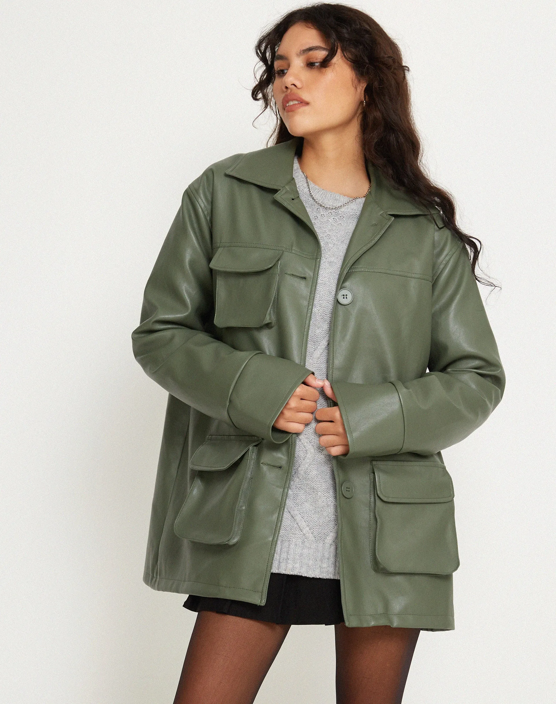 Tavira Jacket in PU Military Green