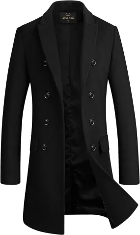 The New Yorker Black Wool 4 Button Long Sleeve Double Breasted Trench Coat