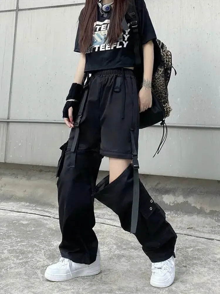 Toleet Techwear Gothic Detachable Cargo Pants Women Emo Harajuku Oversize Pockets Hollow Out Joggers Trousers Female Hippie Punk