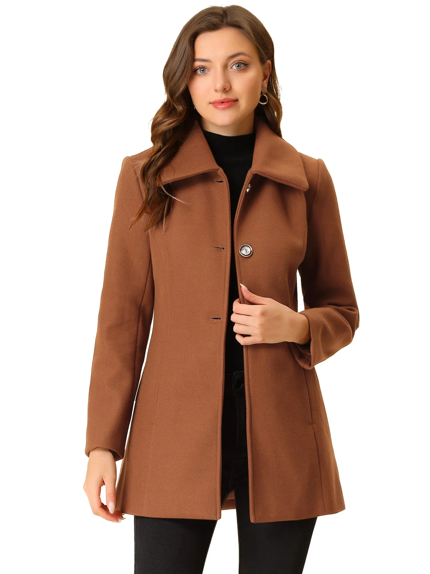 Turn Down Collar Overcoat A-Line Single Breasted Winter Coat