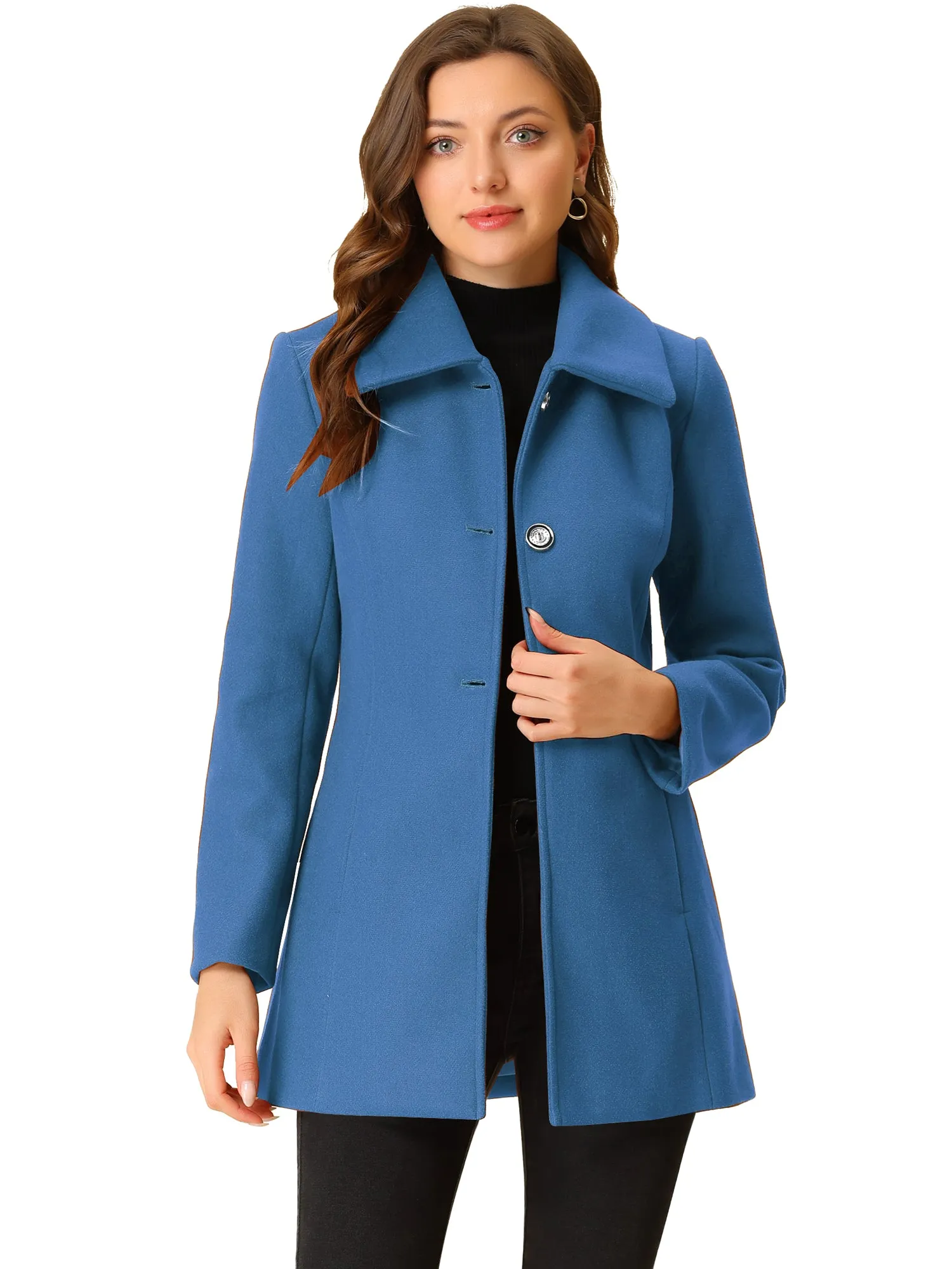 Turn Down Collar Overcoat A-Line Single Breasted Winter Coat