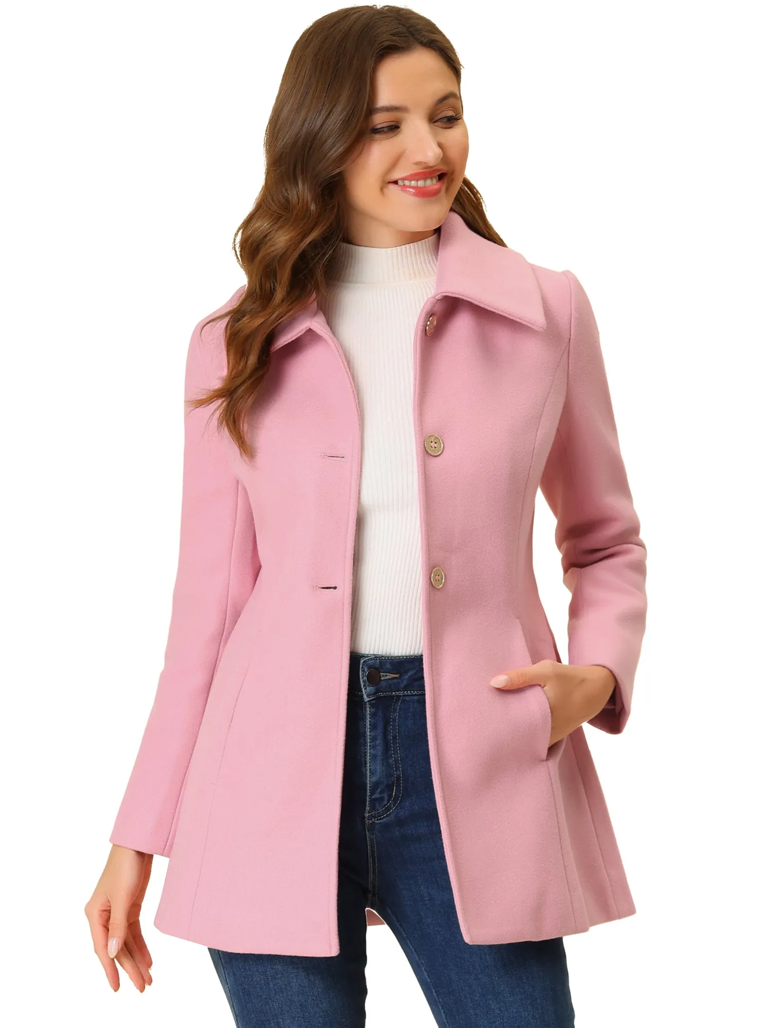 Turn Down Collar Overcoat A-Line Single Breasted Winter Coat