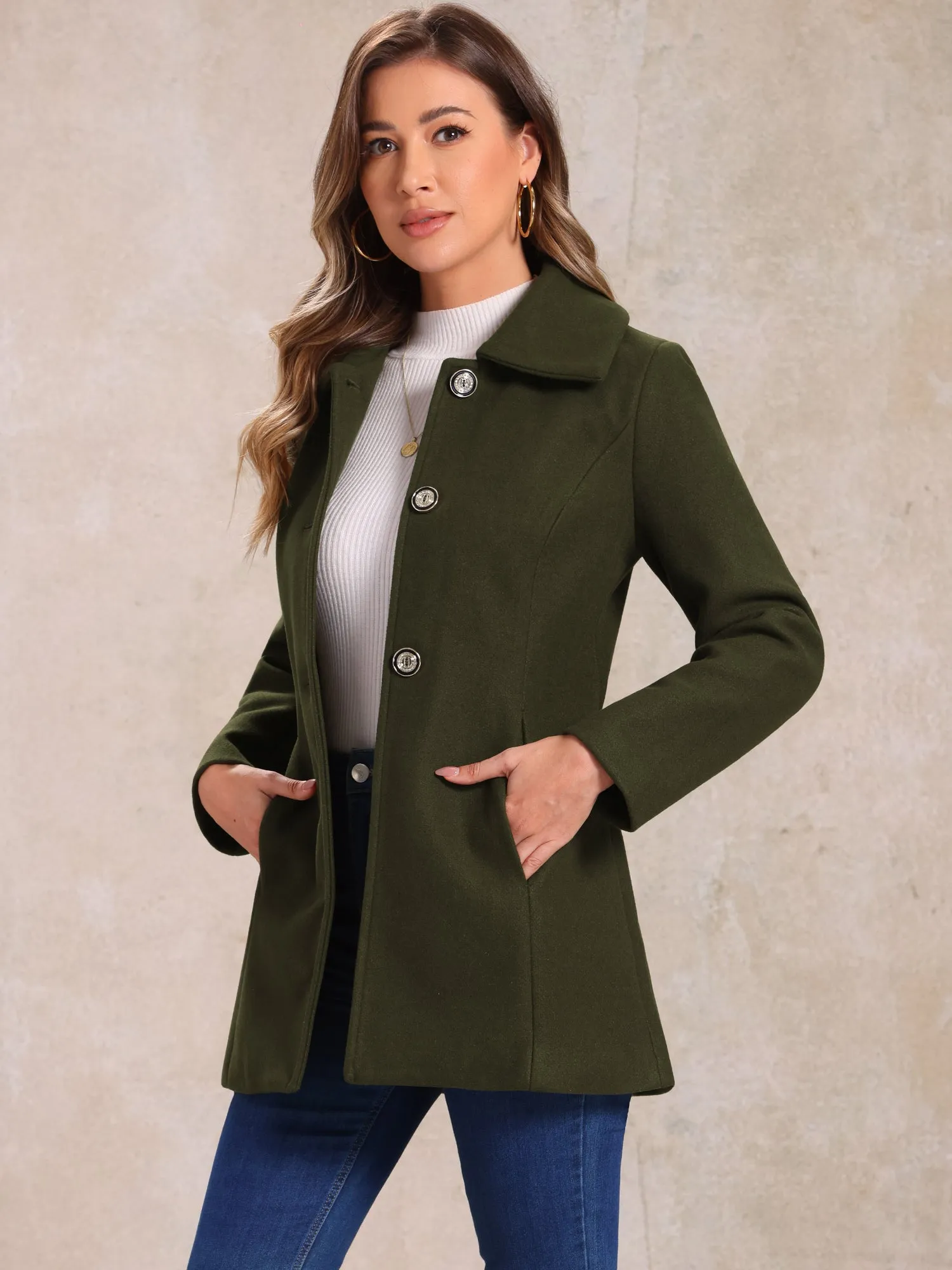 Turn Down Collar Overcoat A-Line Single Breasted Winter Coat