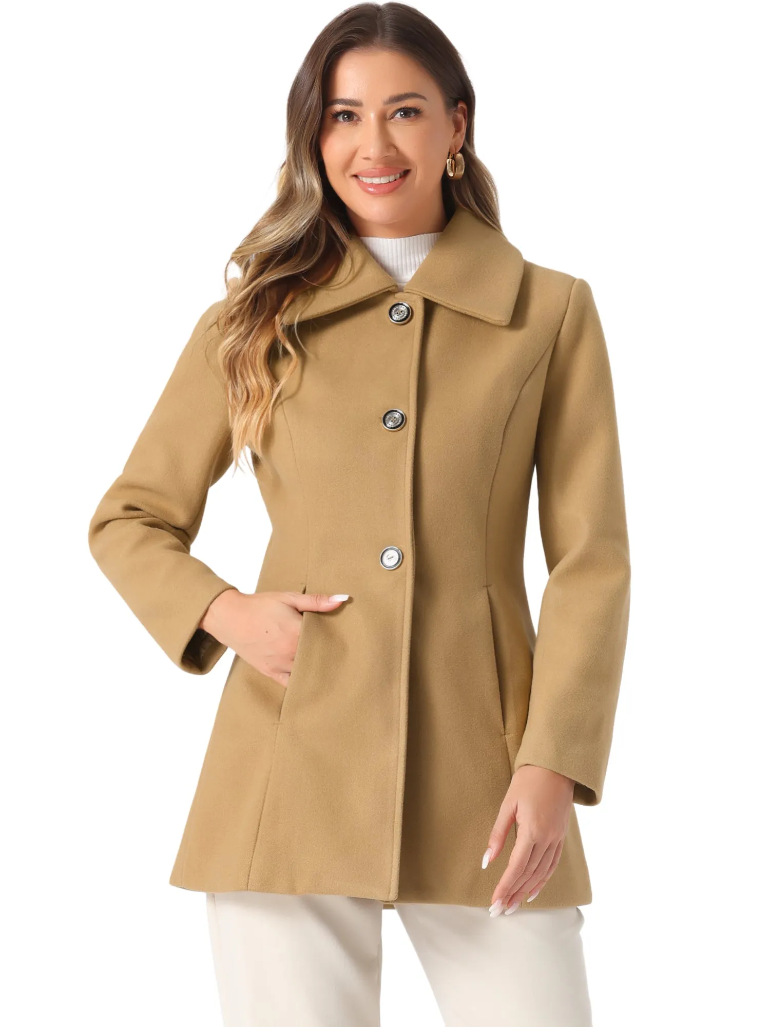 Turn Down Collar Overcoat A-Line Single Breasted Winter Coat