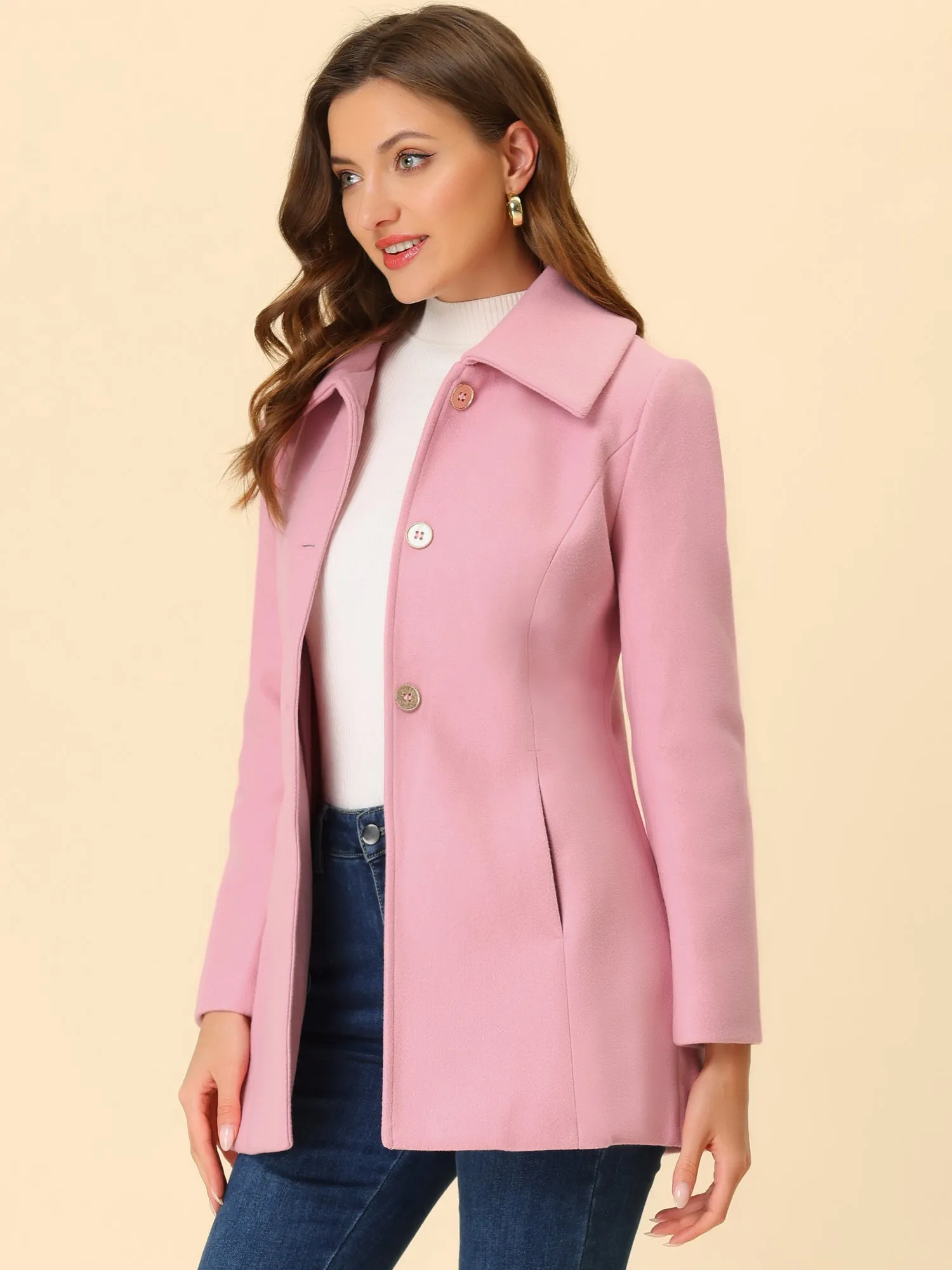 Turn Down Collar Overcoat A-Line Single Breasted Winter Coat