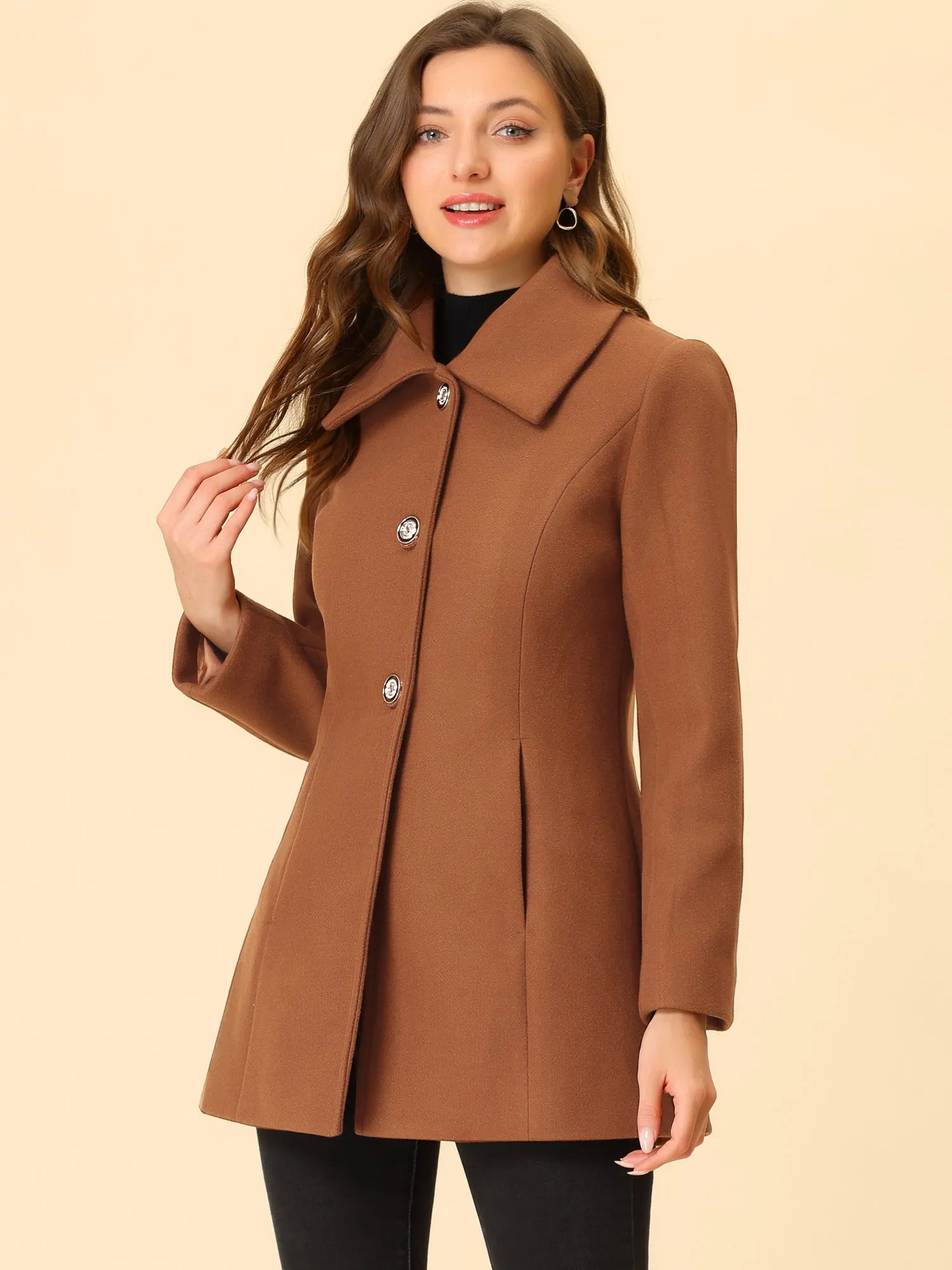 Turn Down Collar Overcoat A-Line Single Breasted Winter Coat