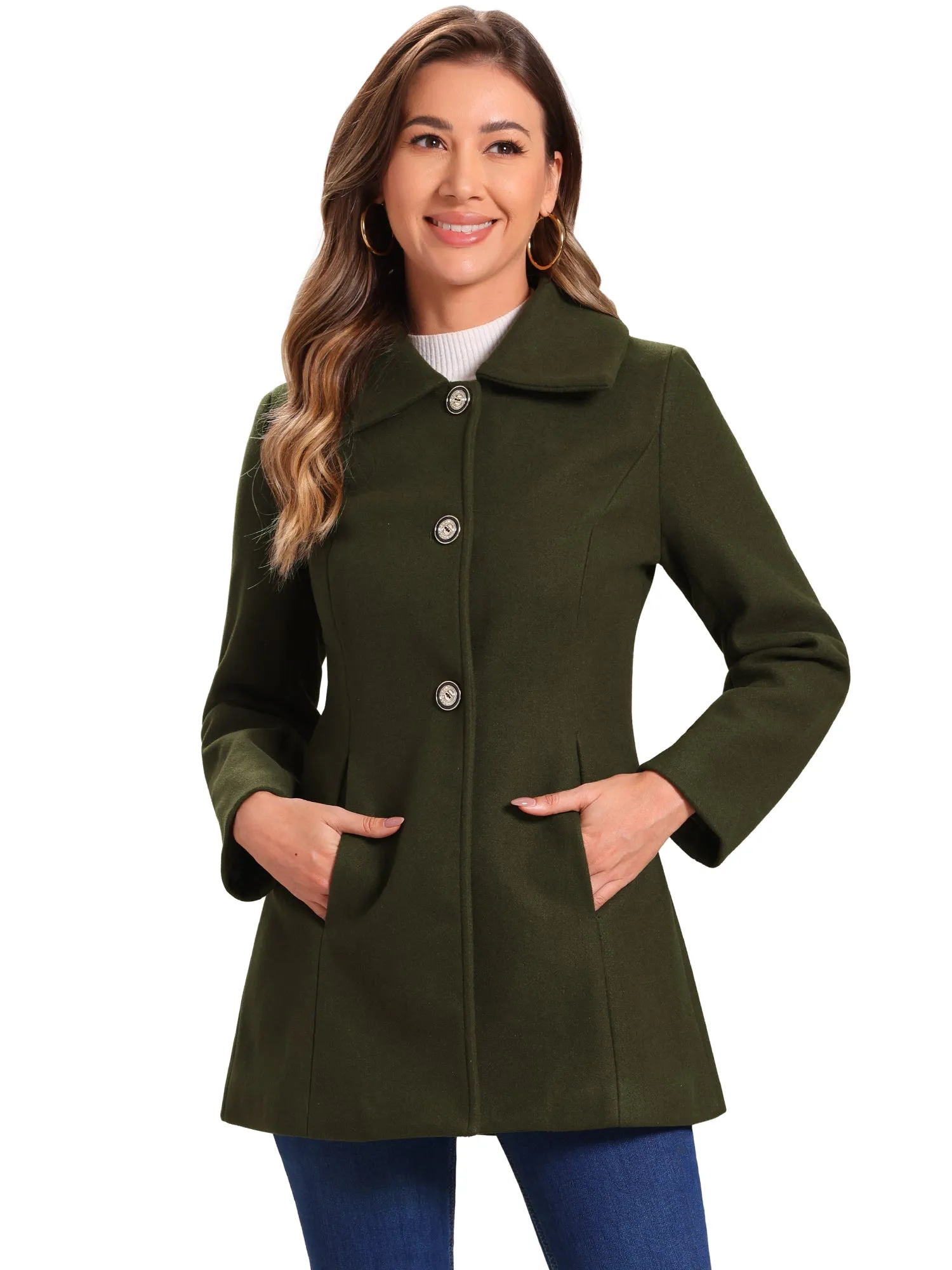 Turn Down Collar Overcoat A-Line Single Breasted Winter Coat