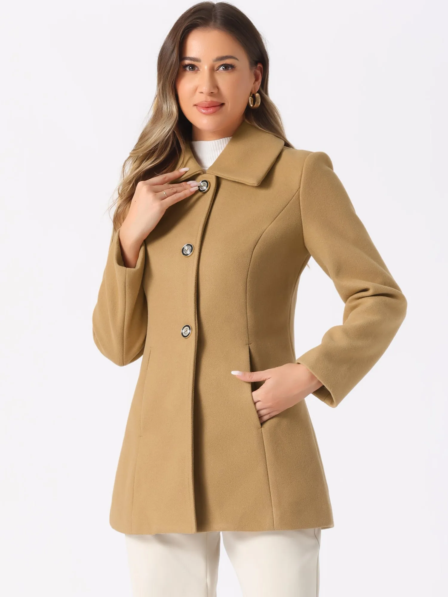 Turn Down Collar Overcoat A-Line Single Breasted Winter Coat