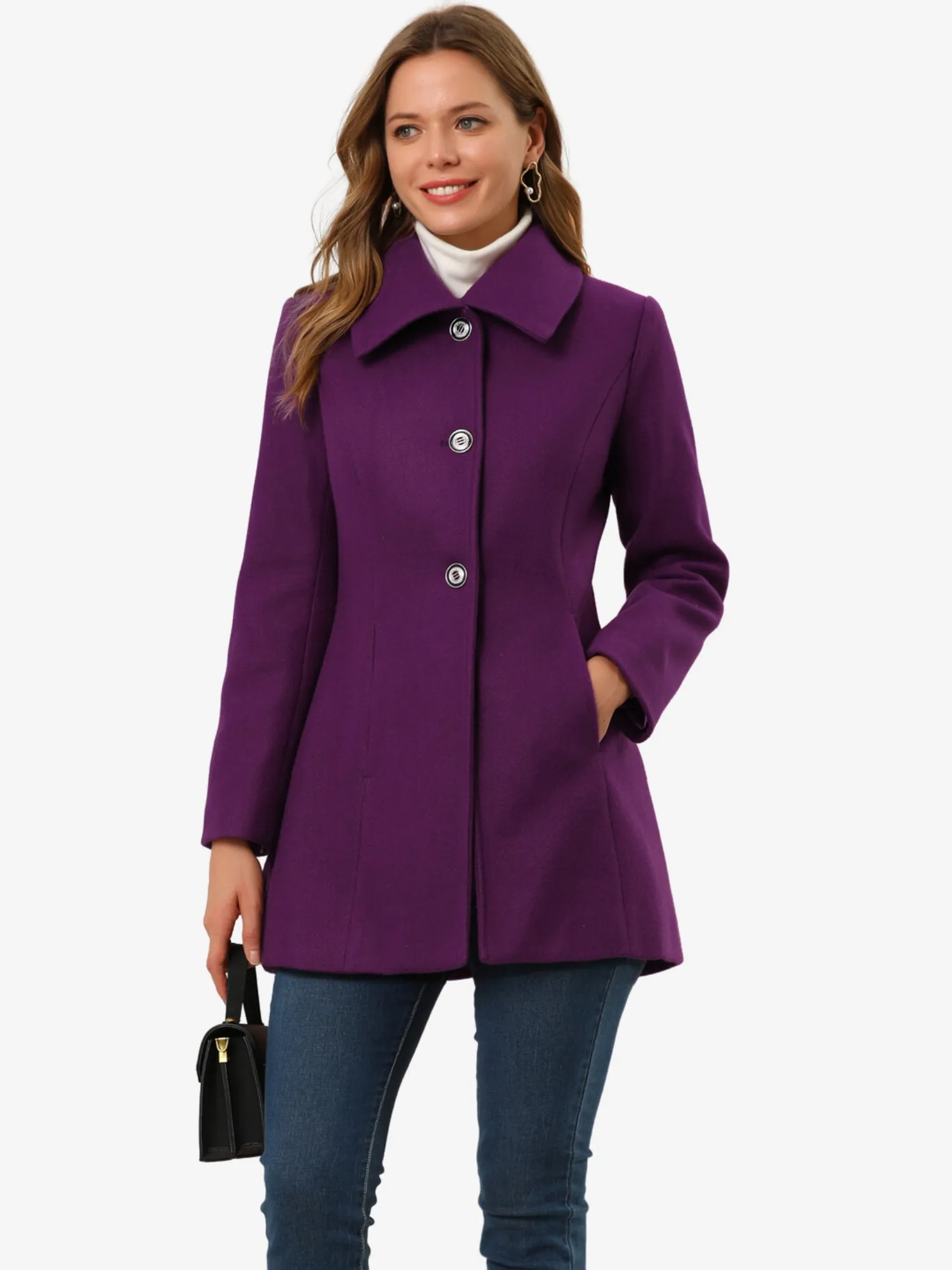 Turn Down Collar Overcoat A-Line Single Breasted Winter Coat