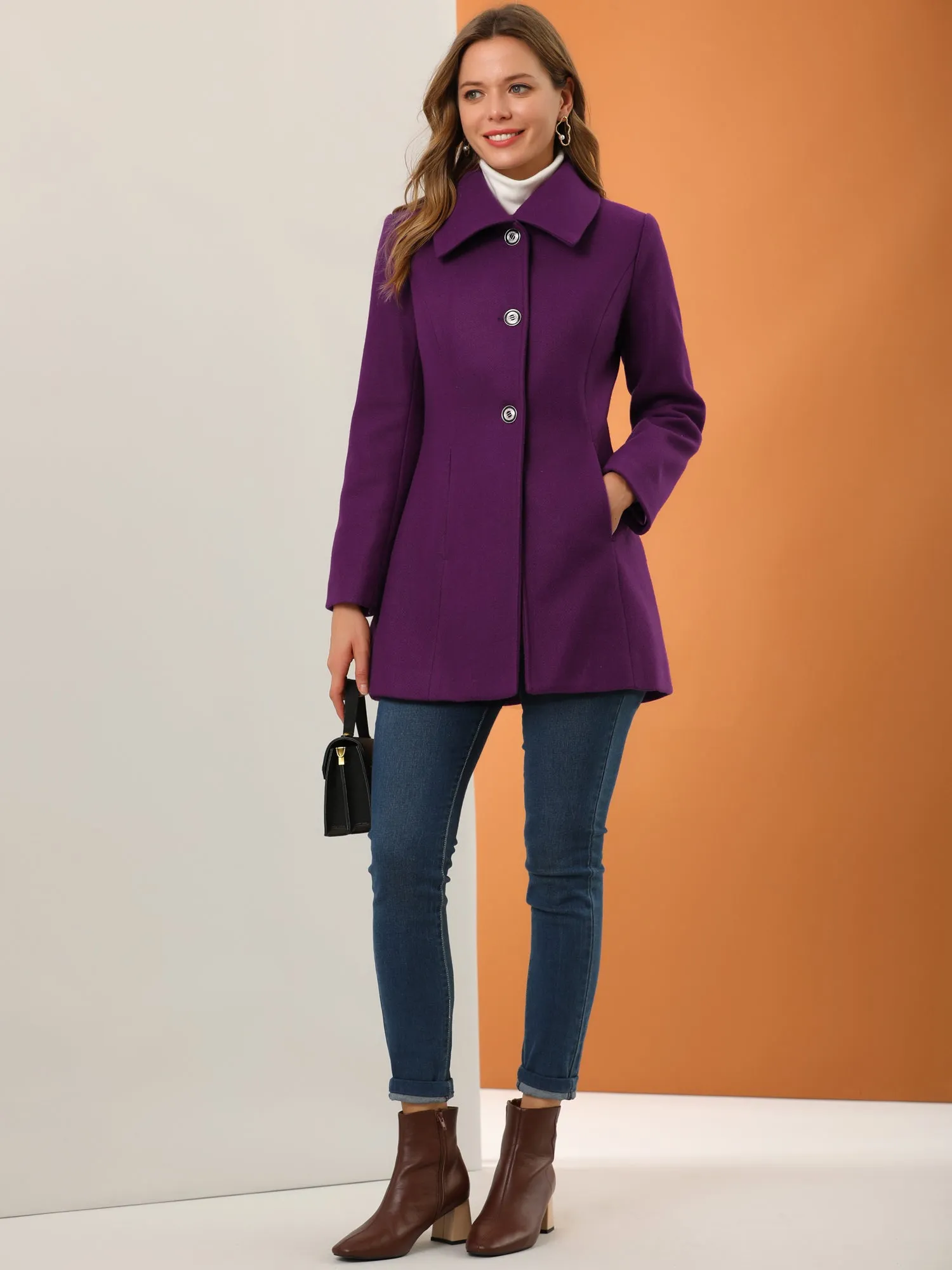 Turn Down Collar Overcoat A-Line Single Breasted Winter Coat