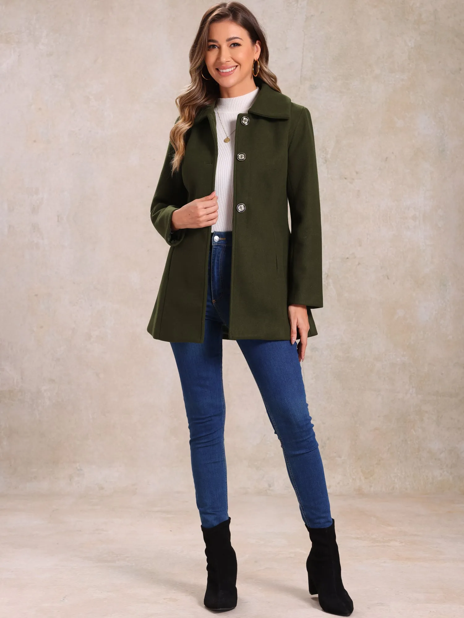 Turn Down Collar Overcoat A-Line Single Breasted Winter Coat