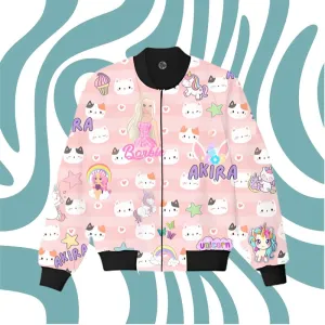 Unicorn & Barbie Theme All Over Printed Bomber Jacket With Name Customization