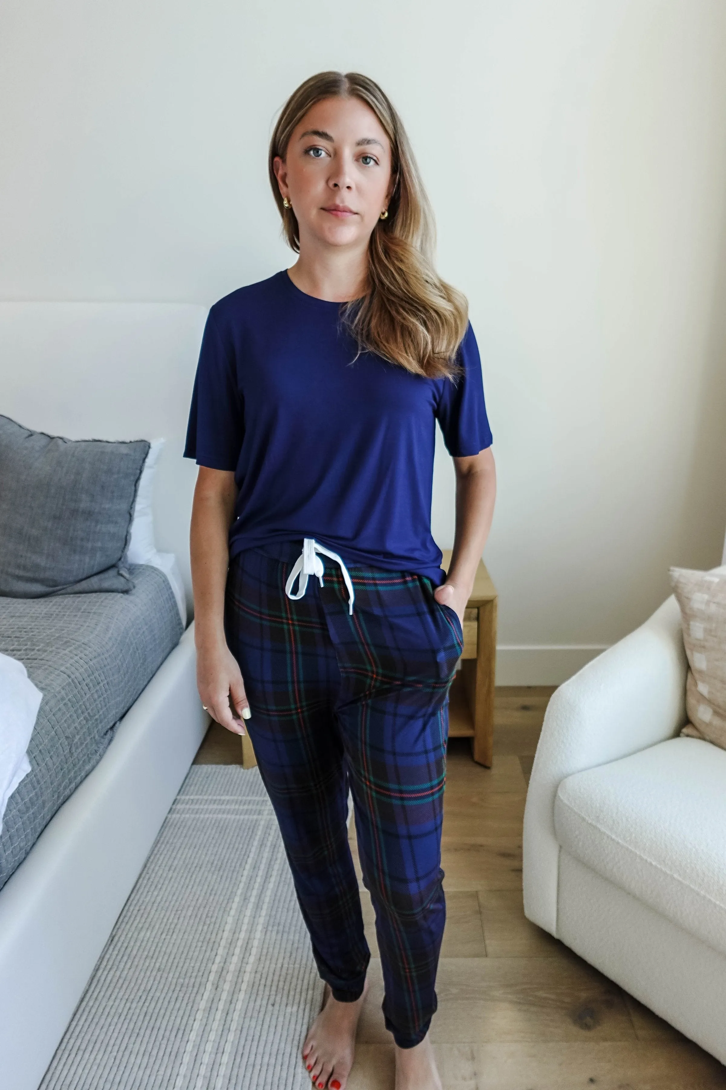 Unisex Jogger Bamboo Glacier Plaid Blue