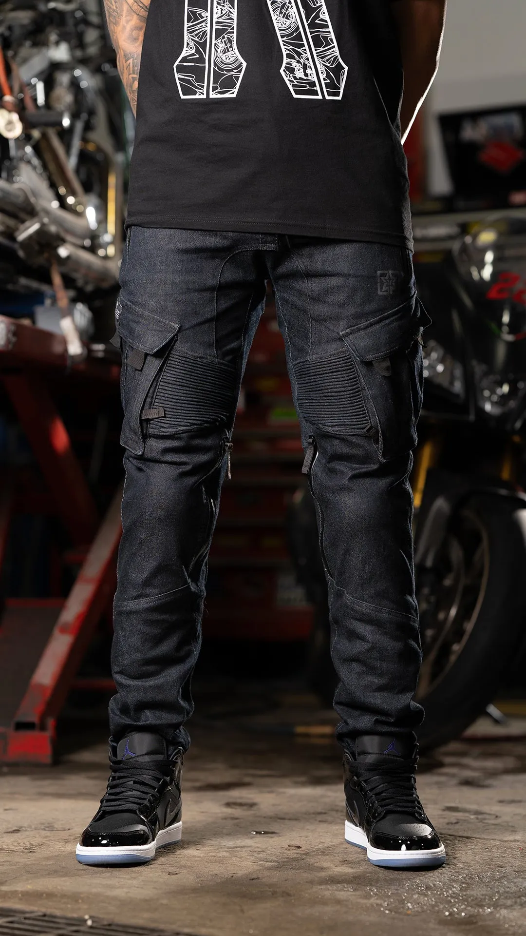 Unit 16™ Armoured Denim Cargo Joggers {Raw Indigo}