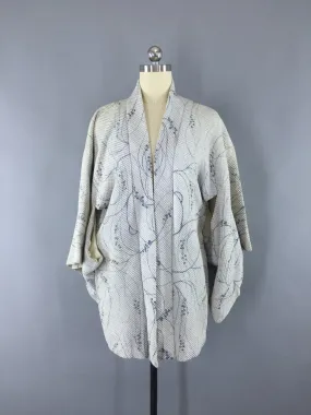 Vintage 1960s Silk Haori Kimono Cardigan / Blue-Grey Shibori