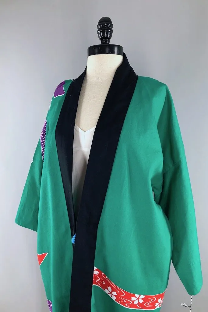 Vintage Green Cotton Happi Coat Robe