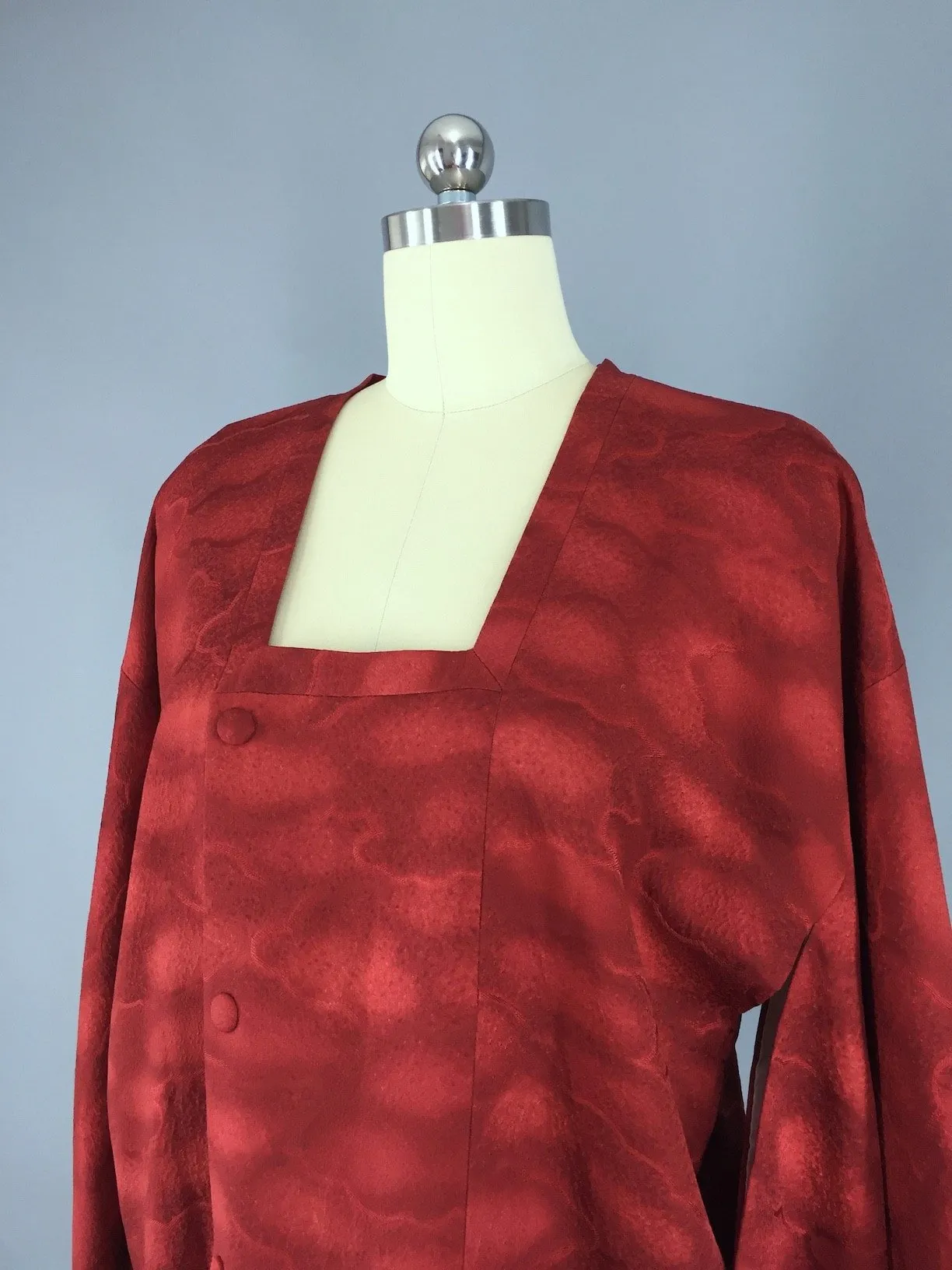 Vintage Maroon Red Silk Kimono Coat