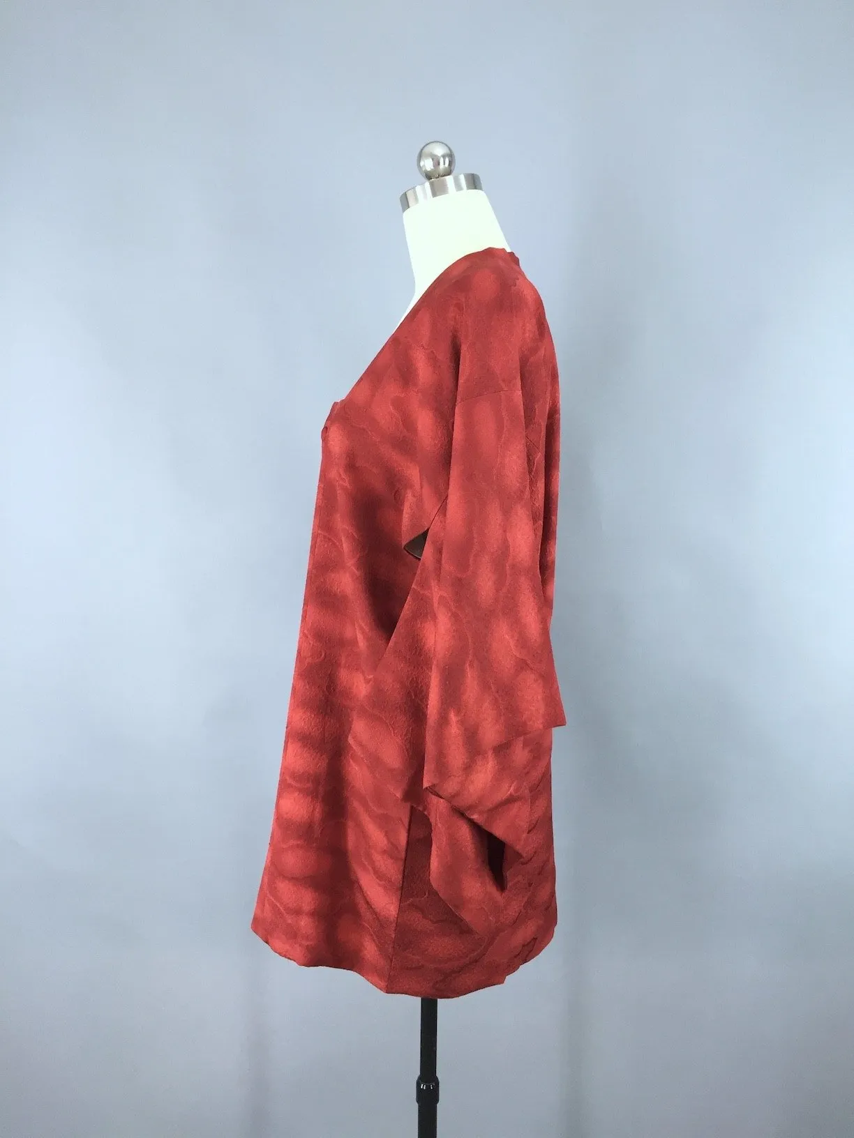 Vintage Maroon Red Silk Kimono Coat