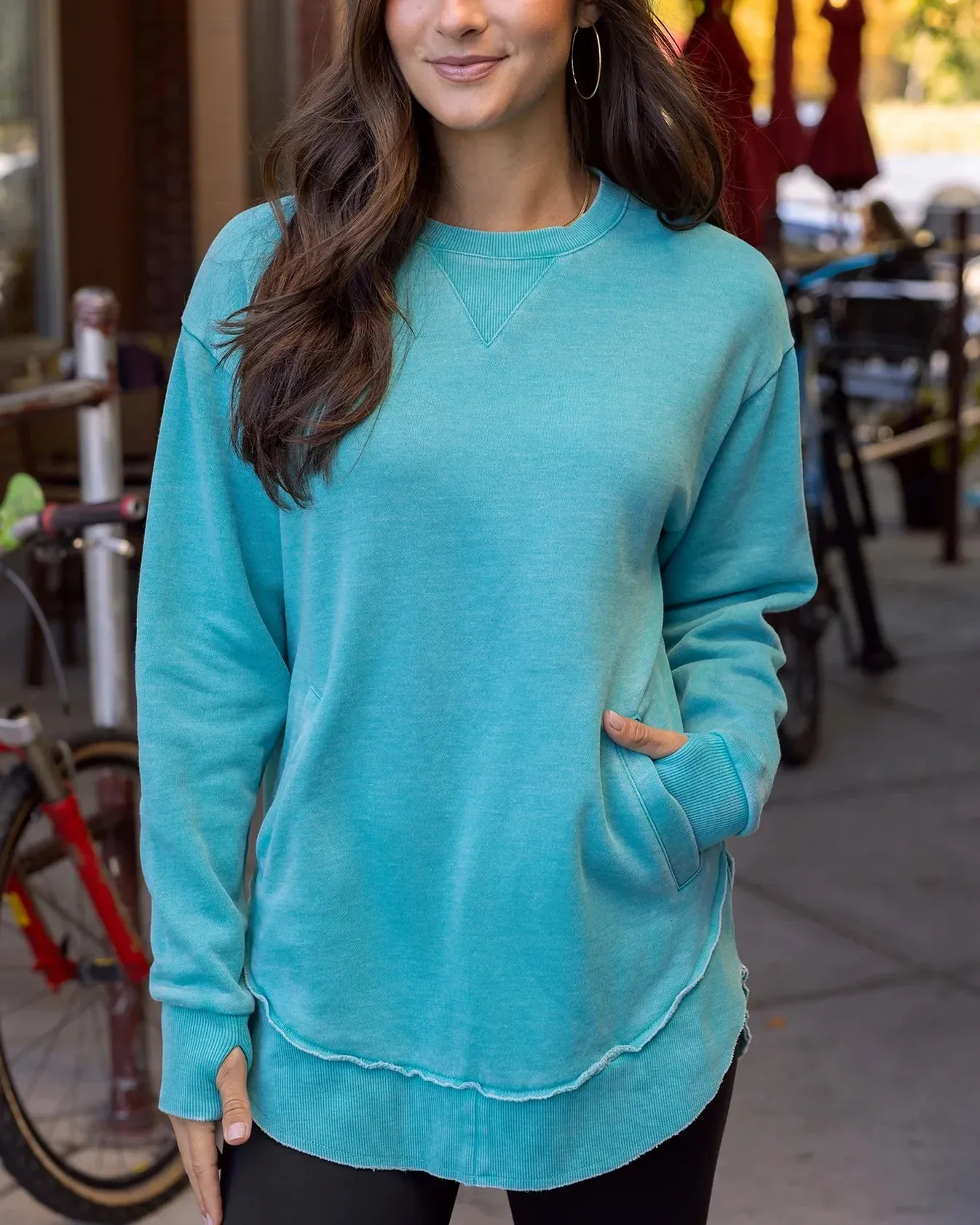 Vintage Washed Tunic Sweatshirt in Washed Aqua by Grace & Lace (Ships in 1-2 Weeks)