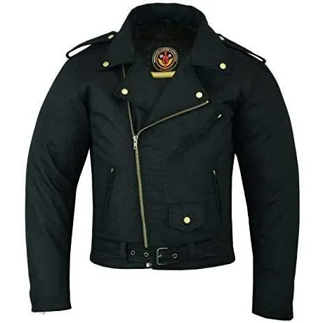 Warrior Gears® Mens Classic Brando Style Waxed Cotton Motorcycle Jacket