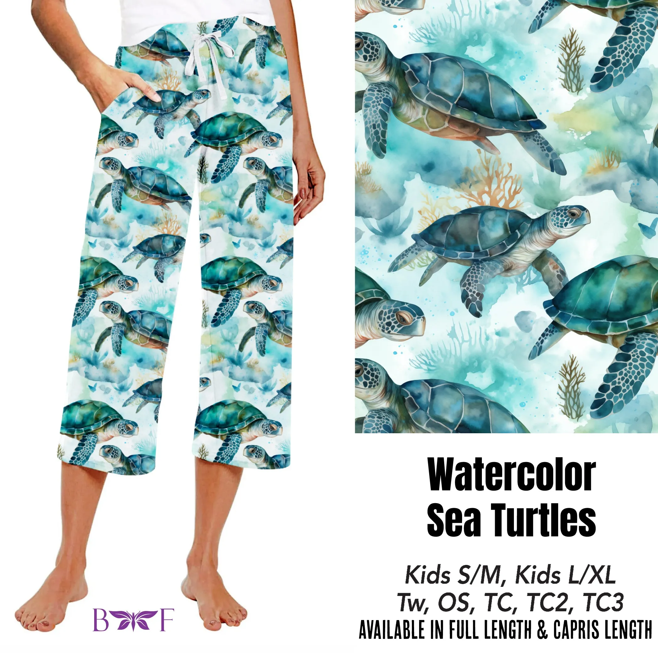 Watercolor sea Turtles 🐢 leggings and capris with pockets