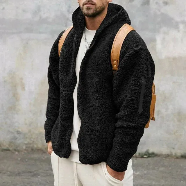 Wiaofellas Fashion Loose Autumn Jacket Clothing  Casual Zip Sweatshirt Men Thick Wool Coats Casual Solid Hooded Winter Fleece Hoodies