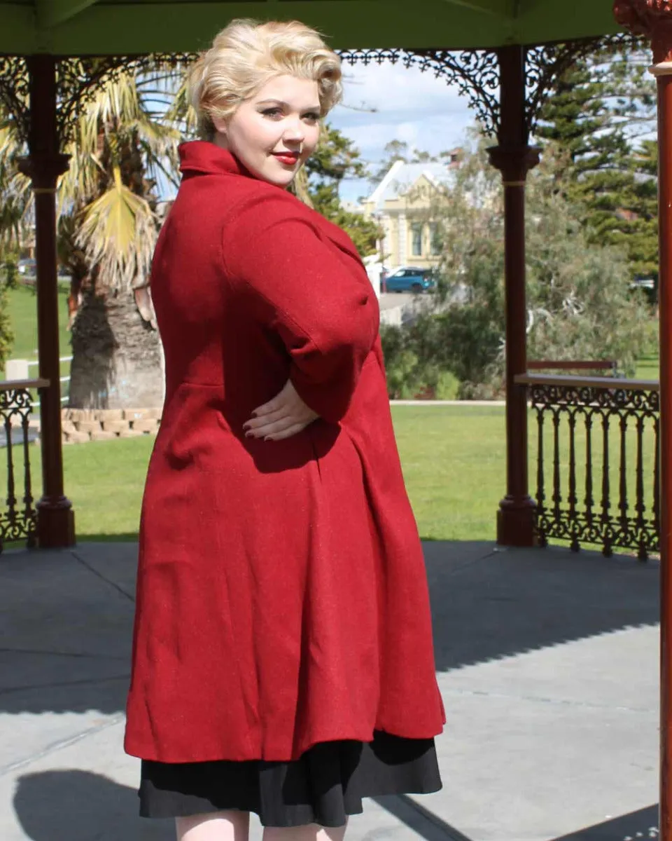 Wine Red Fit And Flare Coat