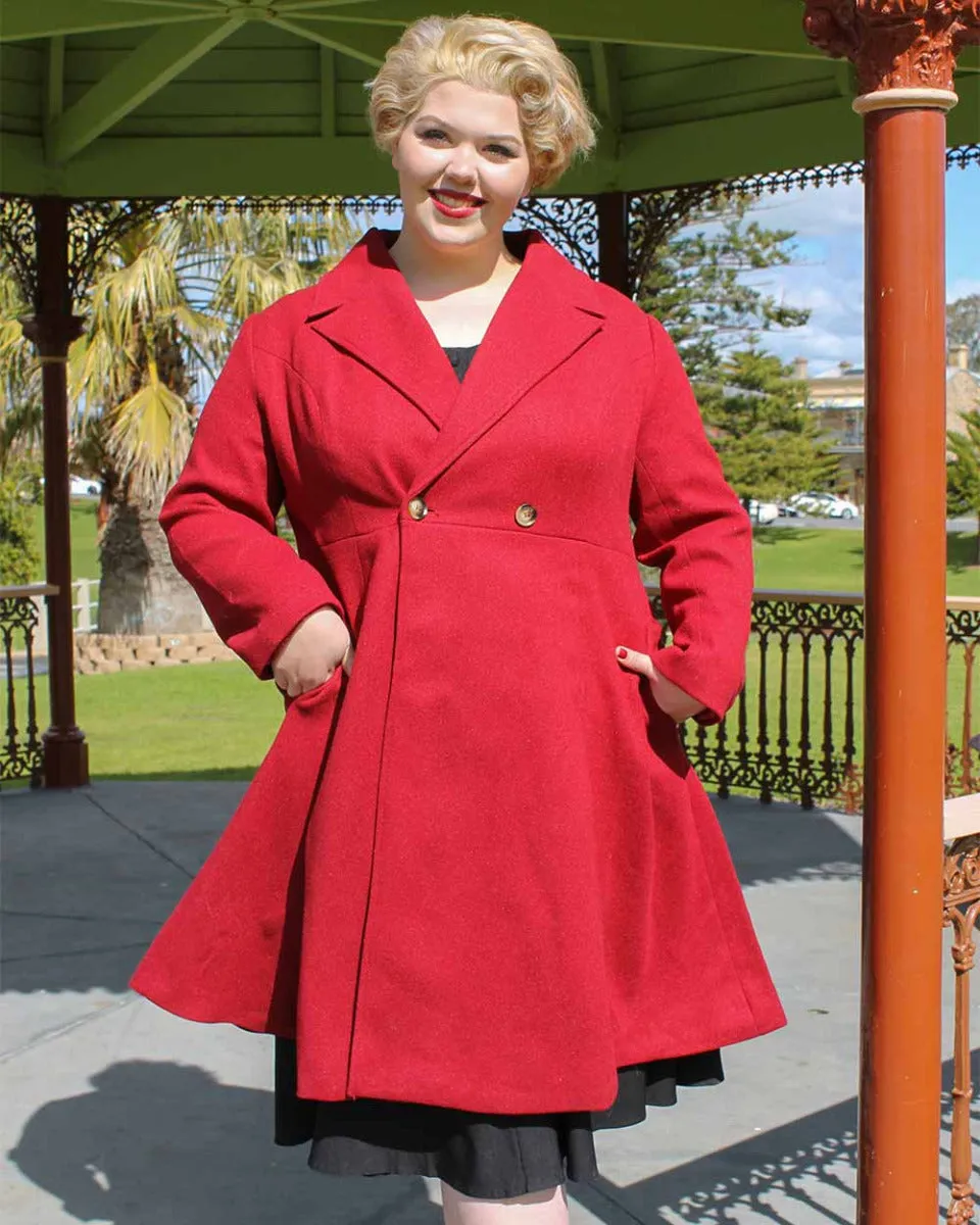 Wine Red Fit And Flare Coat