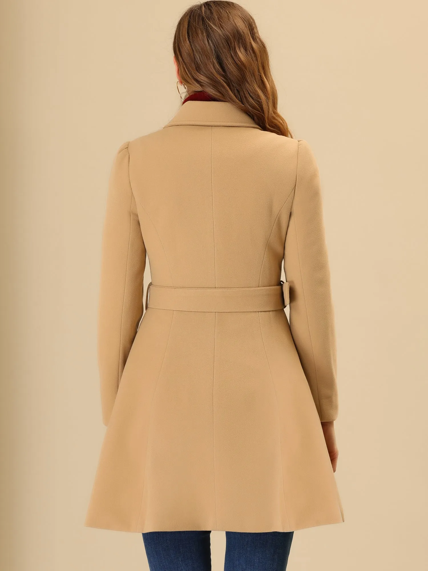 Winter Overcoat Turn Down Collar Belted Double Breasted Long Coat