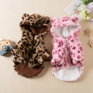 Winter Pet Dog Clothes Warm Fleece Dog Hoodie Cheetah Leopard Dog Coat Jacket French Bulldog Clothing for Small Dogs Pets Costumes