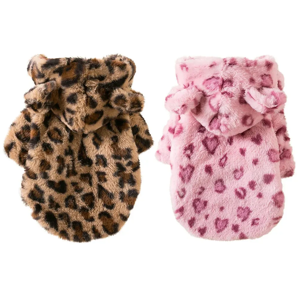 Winter Pet Dog Clothes Warm Fleece Dog Hoodie Cheetah Leopard Dog Coat Jacket French Bulldog Clothing for Small Dogs Pets Costumes