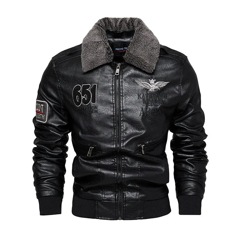 WINTER PLUSH COLLAR PU LEATHER JACKET/MEN'S JACKET COAT