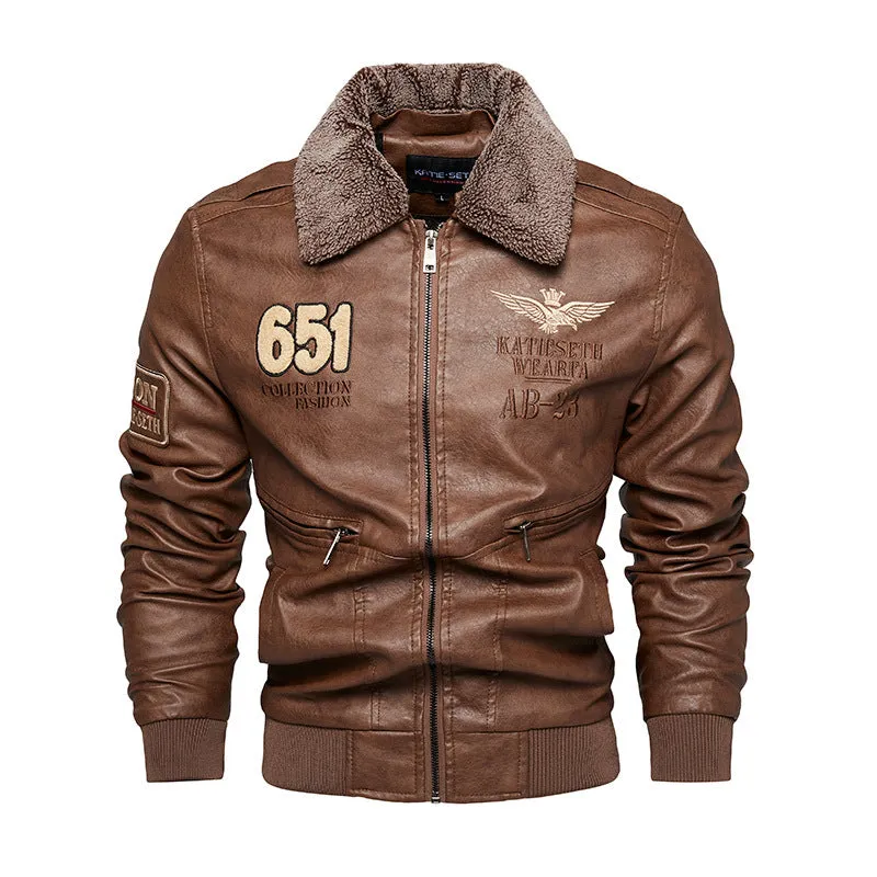 WINTER PLUSH COLLAR PU LEATHER JACKET/MEN'S JACKET COAT