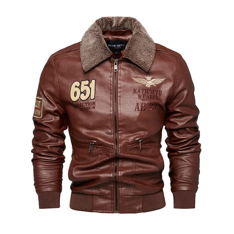 WINTER PLUSH COLLAR PU LEATHER JACKET/MEN'S JACKET COAT