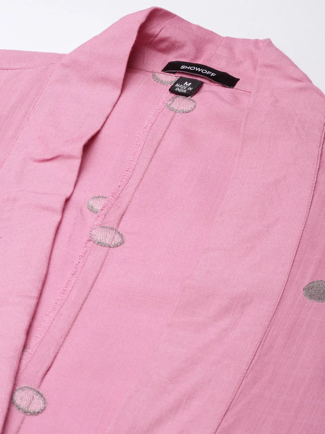 Women A-Line Pink Solid Kurta Comes With Overcoat