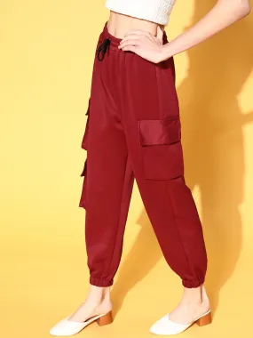 Women Maroon Scuba Drawstring Joggers