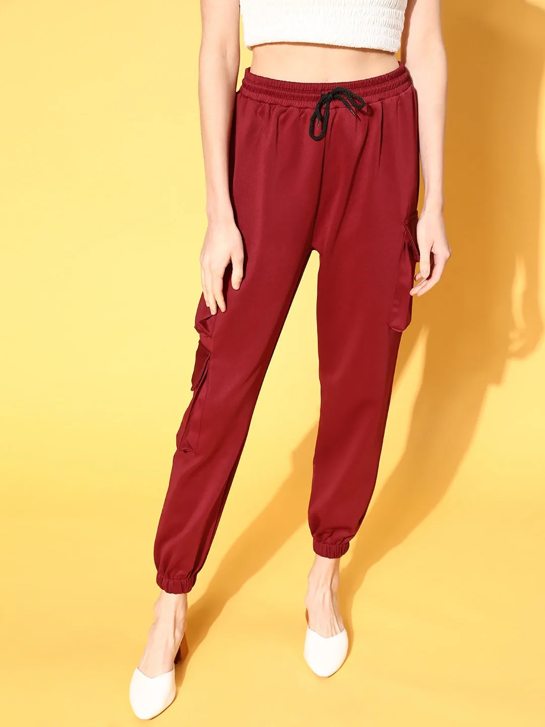 Women Maroon Scuba Drawstring Joggers