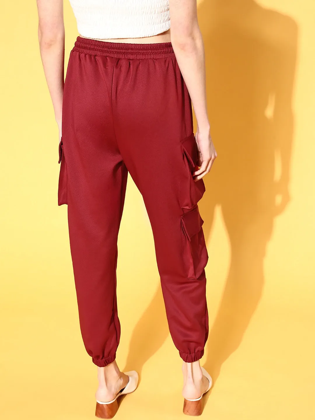 Women Maroon Scuba Drawstring Joggers